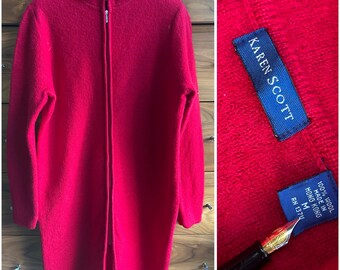 90s Vintage Long Sweater Jacket Karen Scott Red 100% Wool Coat