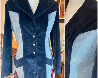 Vintage 70s Dark Denim Blazer 1970 Landlubber Jean Jacket