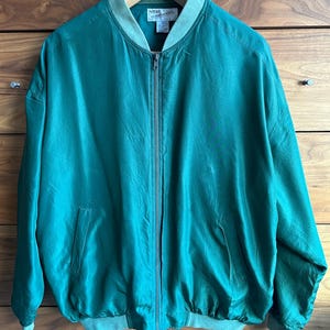 80’s Vintage Silk Bomber Jacket Green Lined Vintage Coat L/XL Men’s Bomber Jacket