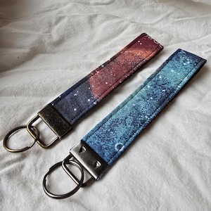 Handmade Key Fob Wristlet: Planet and Constellations Pattern