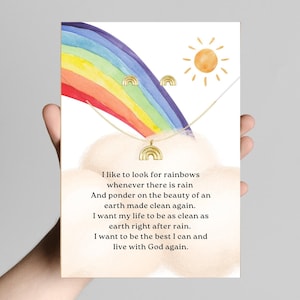LDS Taufgeschenk für Mädchen | Digitaler Download | Schmuck Display Karte für Halskette, Ohrringe | Regenbogen Printable 13x18 Karte mit Gedicht | A104