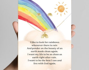 LDS Baptism Gift for Girl | Digital Download | Jewelry Display Card for Necklace, Earrings | Rainbow Printable 5x7 4x6 Card with Poem | A104