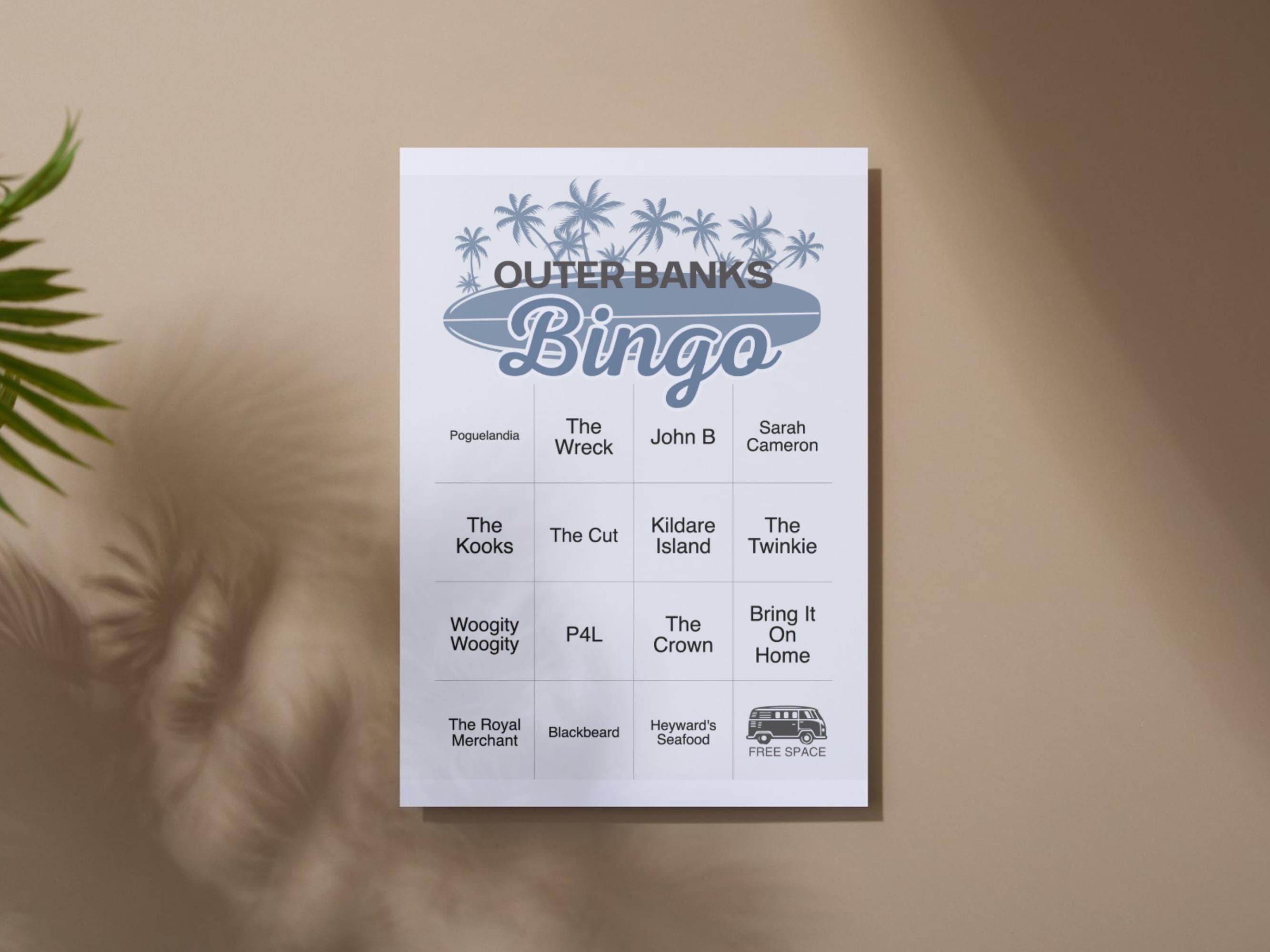 Outer Banks Bingo Game Card | Digital Download | 30 Bingo Cards with call sheet | Birthday, Bridal Shower, Bachelorette, Watch Party | A105