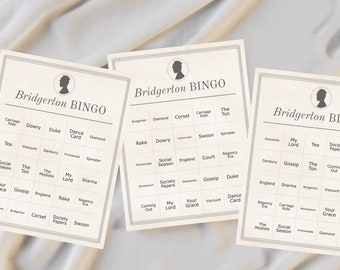 Bridgerton Party Game Card | Digital Download | 30 Bingo Cards with call sheet for Birthday, Bridal Shower, Tea Party, Watch Party | A101