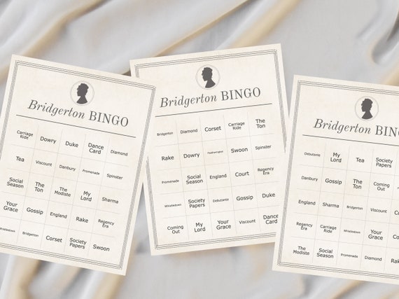 Bridgerton Party Game Card | Digital Download | 30 Bingo Cards with call sheet for Birthday, Bridal Shower, Tea Party, Watch Party | A101