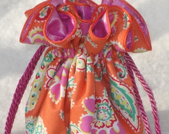 Orange with pink Posies Jewelry Pouch Bag for travel fun