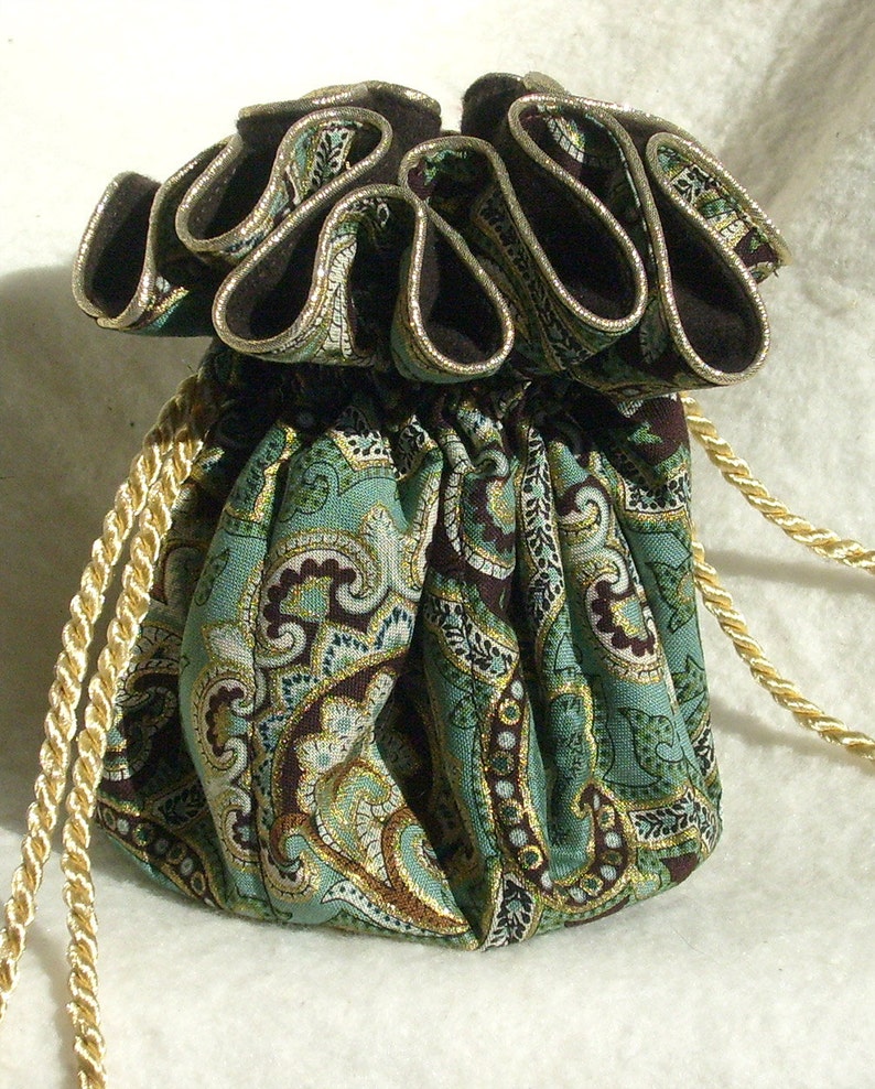 Anti Tarnish Jewelry Bag Pouch in brown and aqua baroque paisley