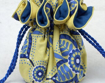 Anti tarnish jewelry pouch in cobalt blue and yellow