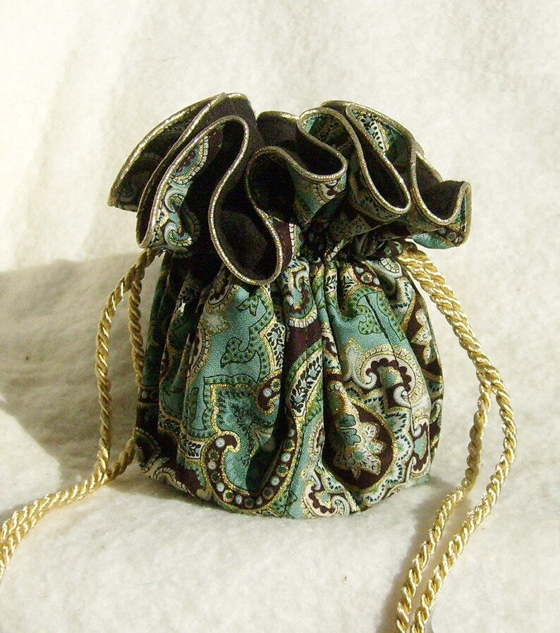 Anti Tarnish Jewelry Bag Pouch in brown and aqua baroque paisley