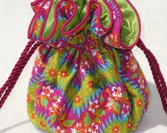 Hippie Chick Jewelry Travel Pouch in Acid green and Fuschia