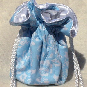 Light Blue Damask Jewelry Pouch, Jewelry Travel Organizer Pouch: perfect for bridesmaids image 1