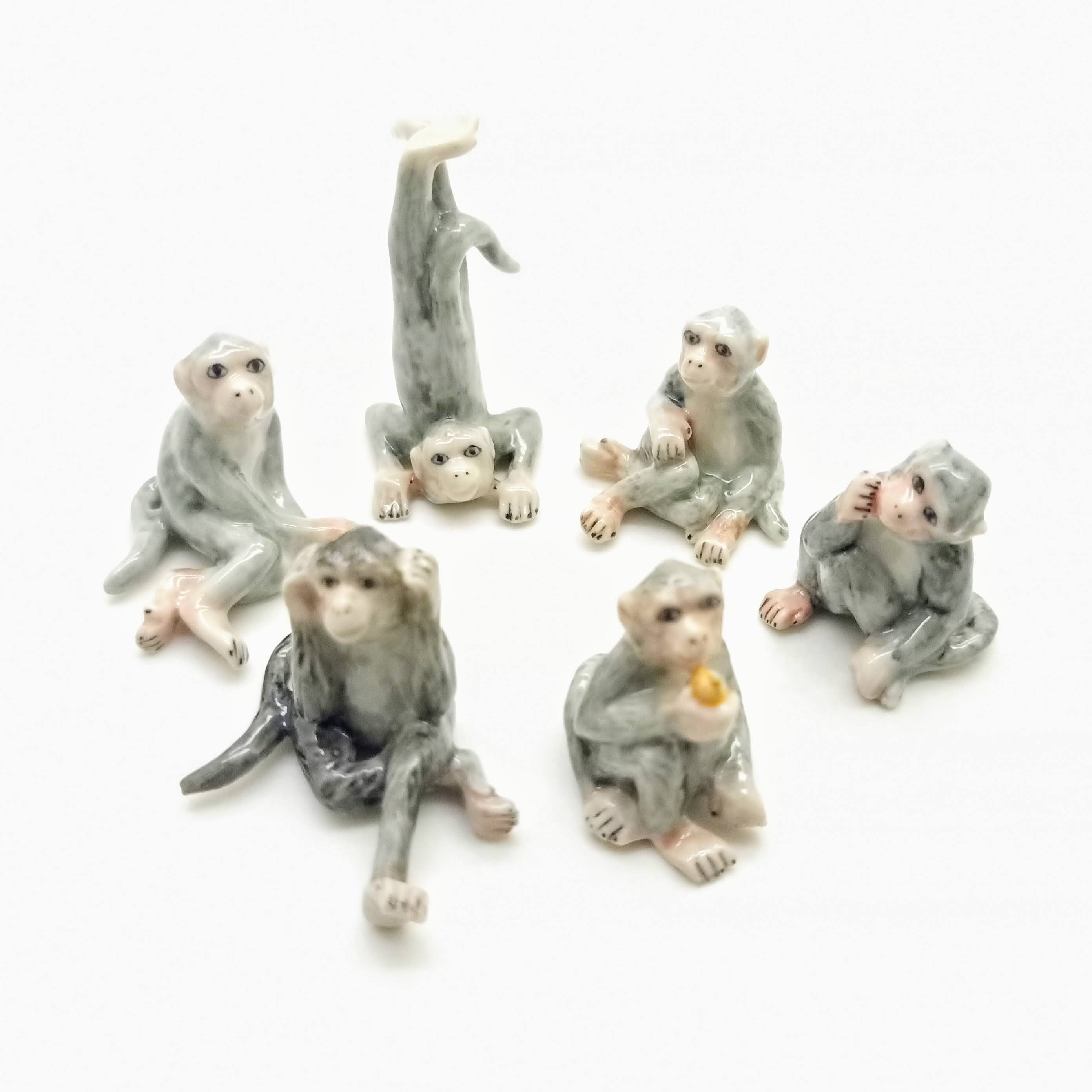 Set of 6 Monkey Figurine Ceramic Animal Ape Miniature Statue Etsy UK