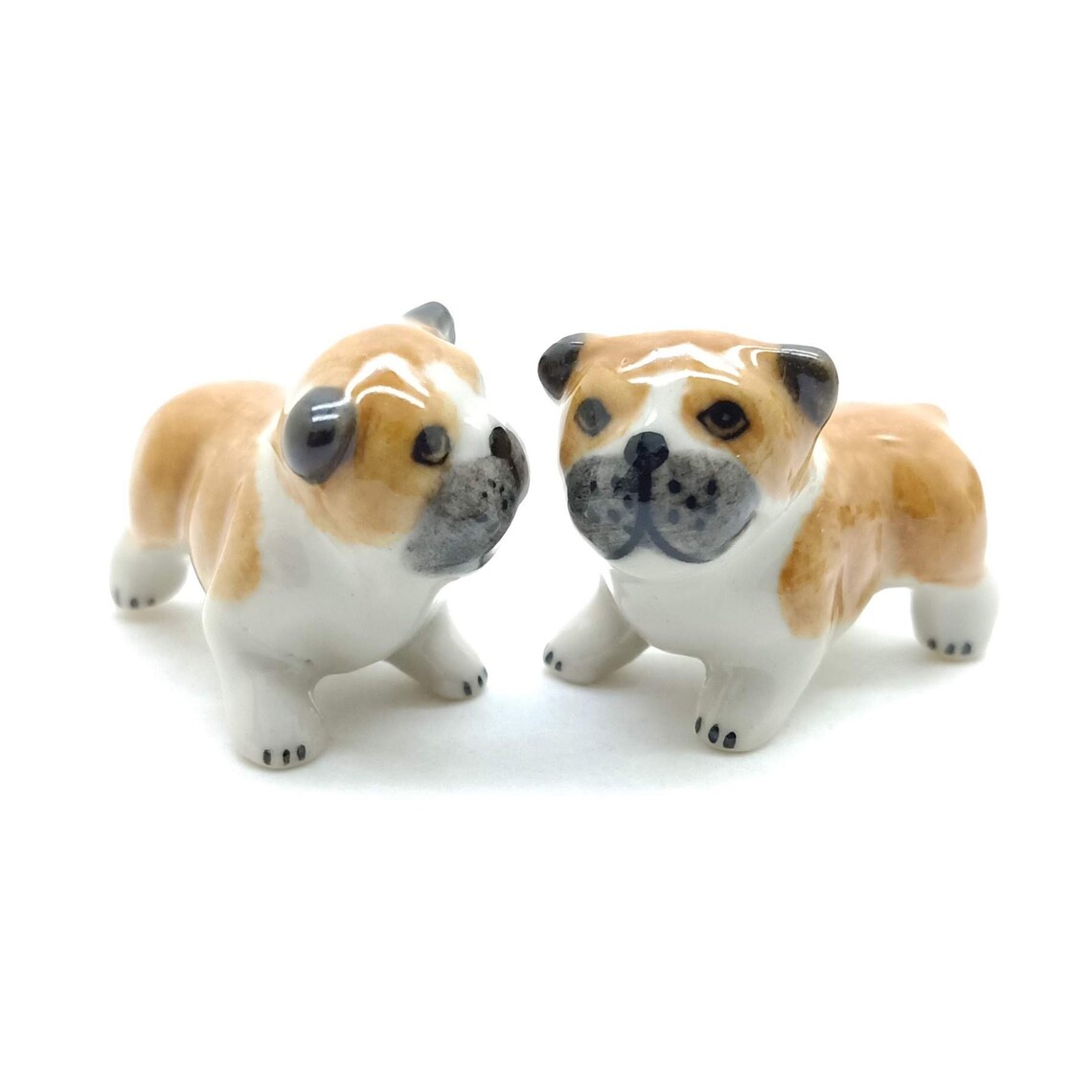 Set of 2 Bulldog Dog Ceramic Figurine Animal Tiny Miniature Etsy