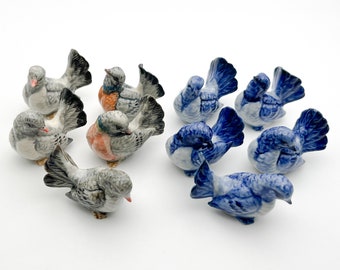 5 Pigeon Ceramic Figurines, Gift for Bird Lovers, Animal Figurines Collectors, Home Decor, Miniature Garden Decoration