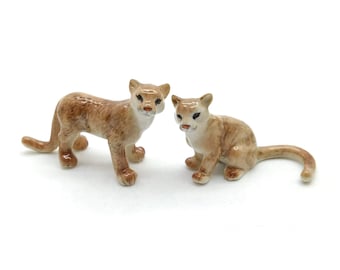 Handgefertigtes Keramik-Puma-Paar, elegant balancierte Wildtierfiguren, Geschenk für Tierliebhaber, Figurensammler