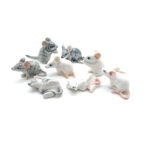 Set of 4 Mice Mouse Rat Ceramic Figurine Animal Miniature Statue