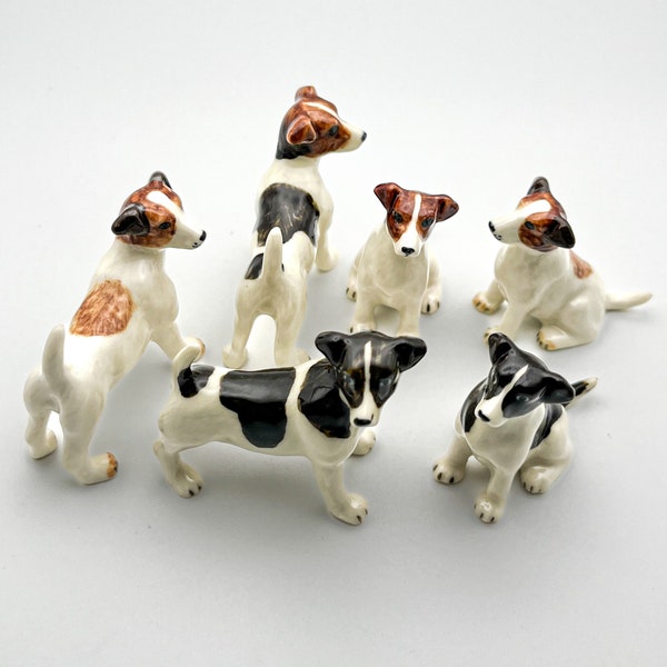 2 Jack Russell Terrier Hund Keramik Figuren Tier Statue | Hundeliebhaber | Geschenk für Sammler | Dekoration | Hunde Gefährten Statue