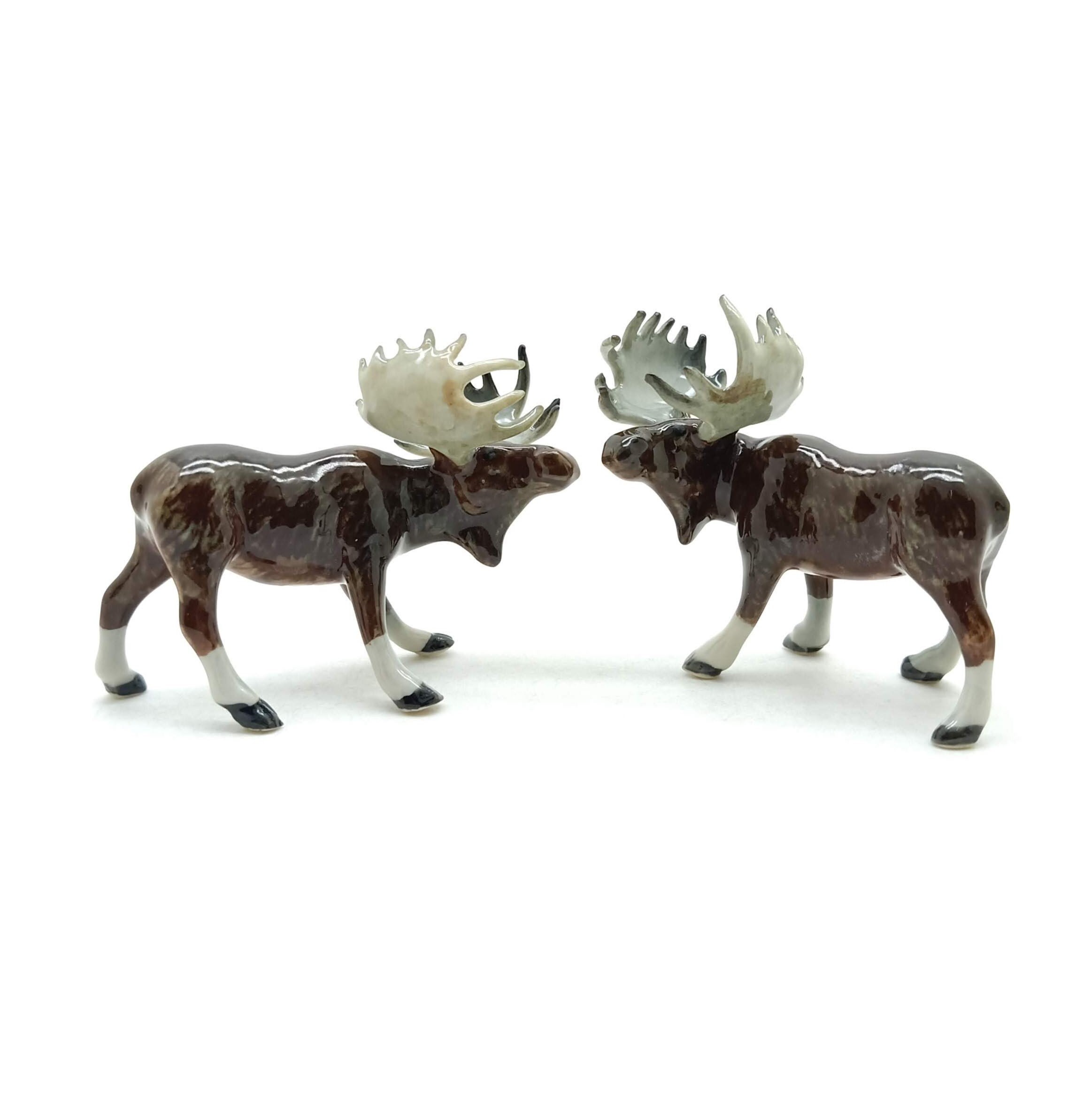 Set of 2 Moose Figurine Ceramic Wild Animal Elk Miniature Etsy
