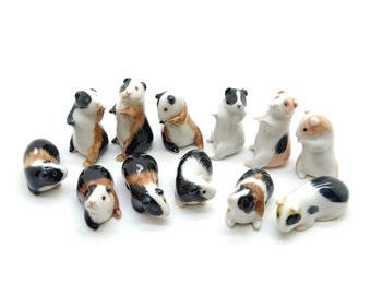 Set of 6 Guinea Pigs Cavies Ceramic Figurine Statue