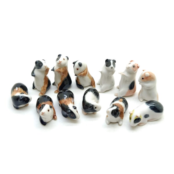 Set of 6 Guinea Pigs Cavies Ceramic Figurine Statue