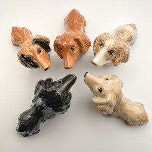 Hand-Painted Ceramic Long Haired Dachshund Figurine: Unique Art for Home Decor, Personalized Gifts for Pet Lovers & Wedding Cake Topper