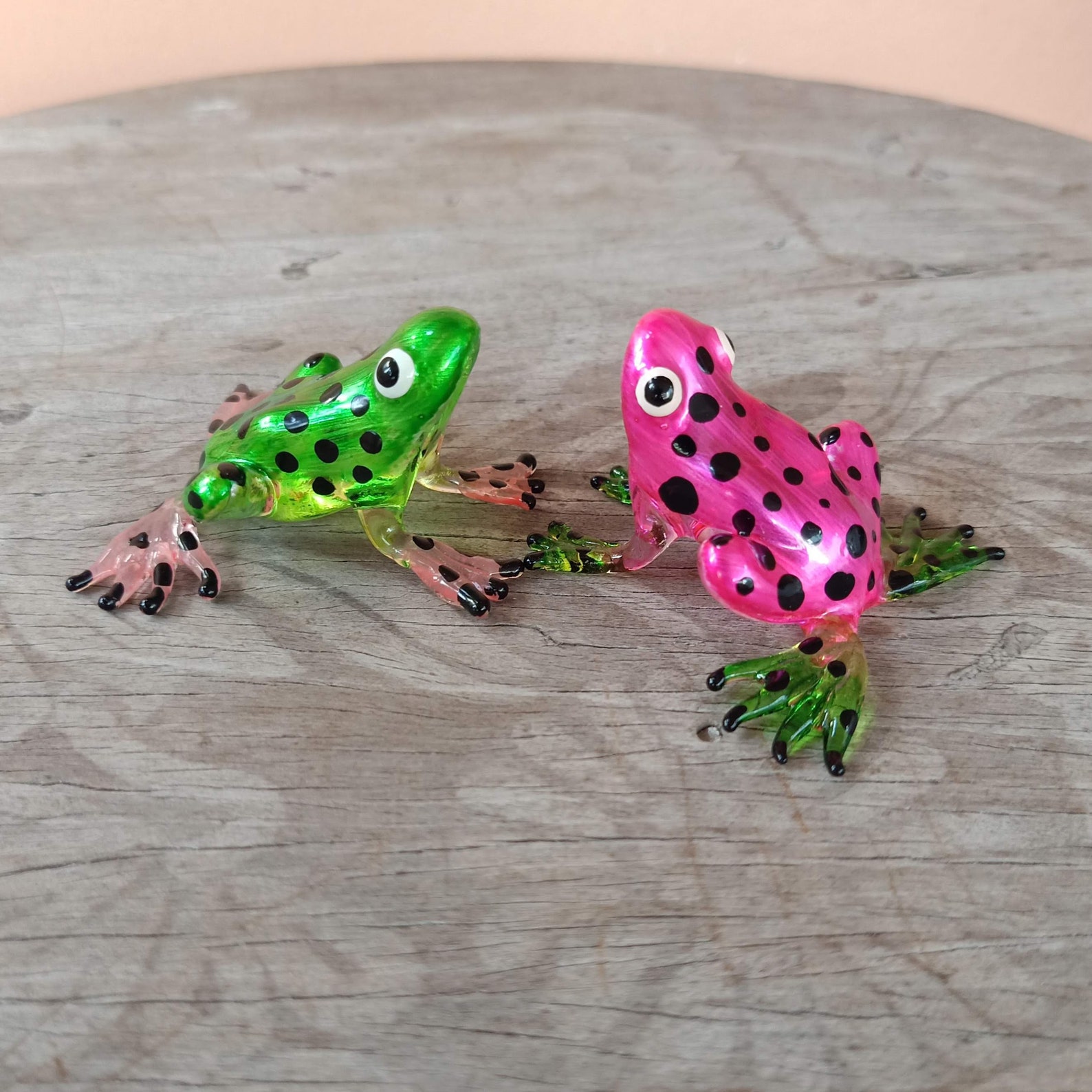 Set of 2 Frog Figurine Hand Blown Glass Animal Miniature Etsy