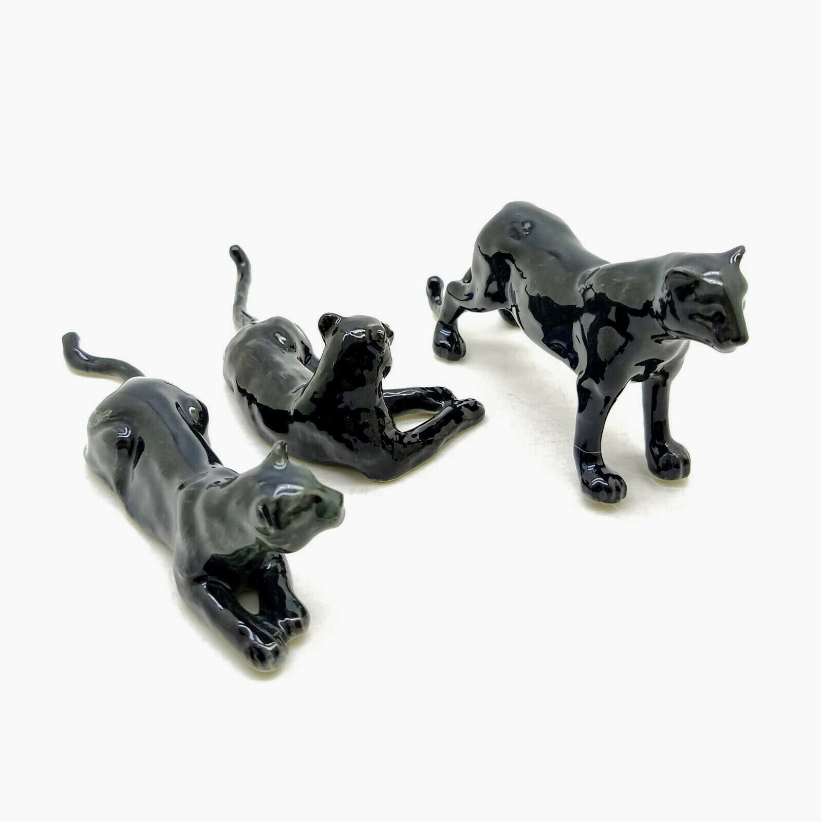 3 Black Panther Ceramic Figurine Animal Statue Etsy