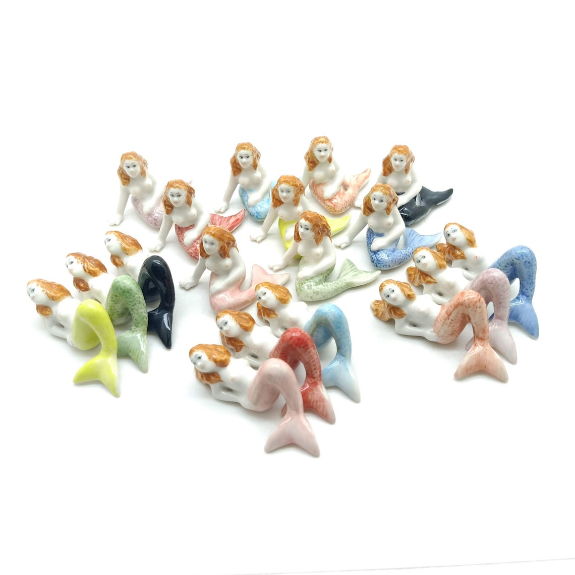 Set of 2 Ceramic Mermaid Statue Figurine Etsy