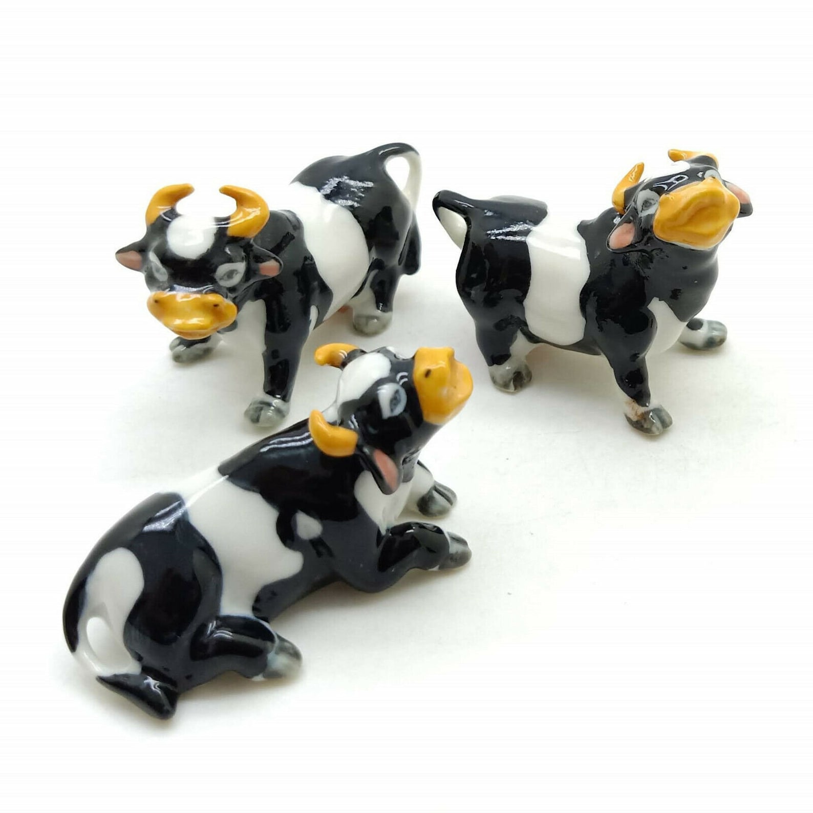 Set of 3 Cow Ceramic Figurine animal Miniature Statue Etsy