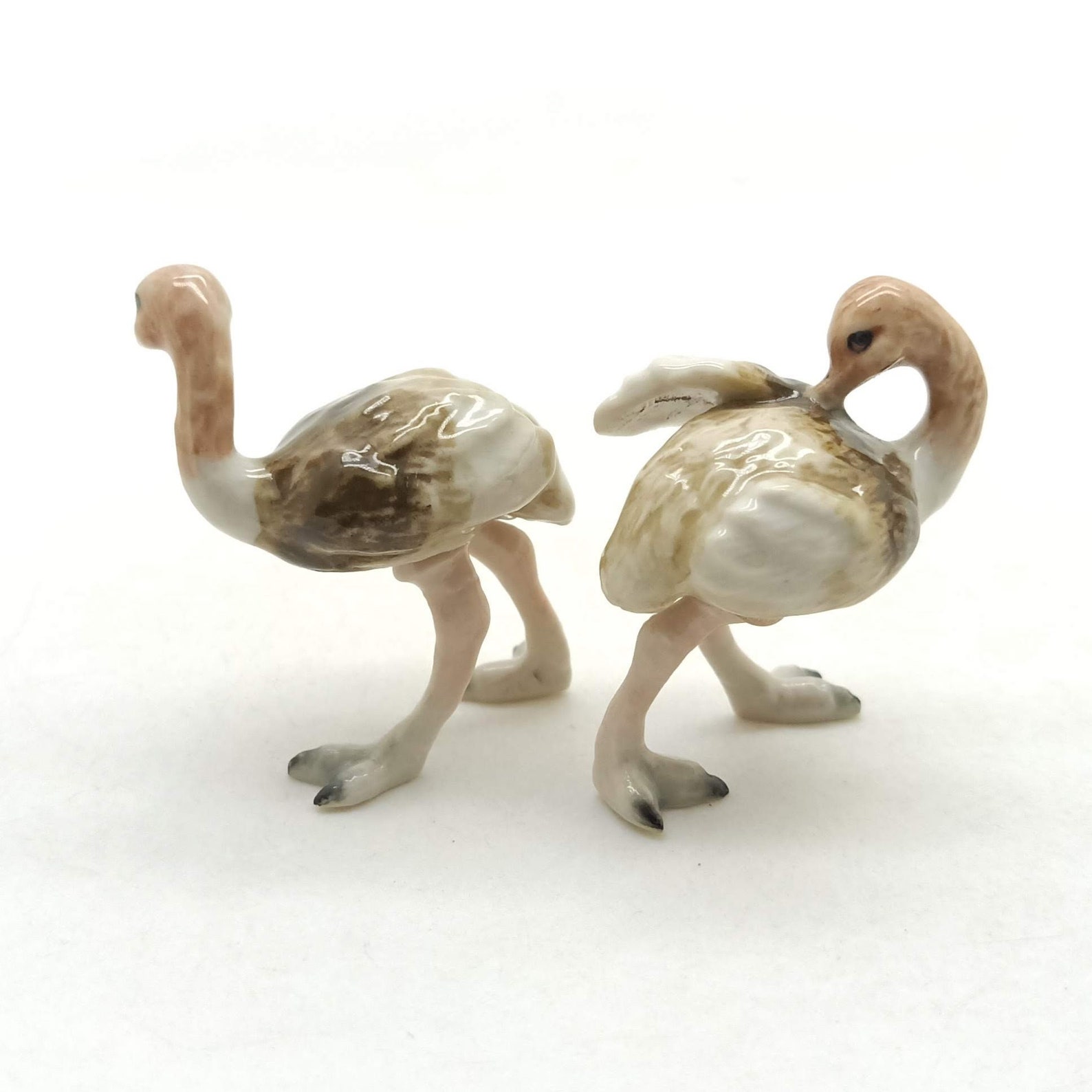 Set of 2 Ostrich Bird Figurine Ceramic Miniature Animal Statue - Etsy