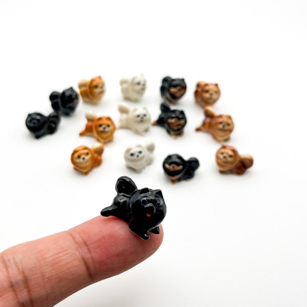 Set of 3 Tiny Pomeranian Dog Ceramic Miniature Figurines, Gift for Pom Dog Lovers, Dollhouse Decoration & Collection