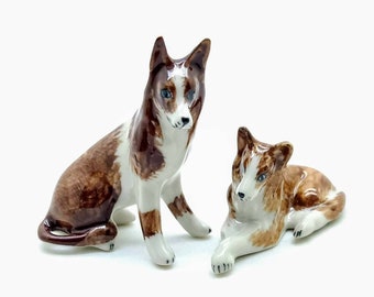 Set 2 Collie Dog Ceramic Figurine Animal Miniature Statue