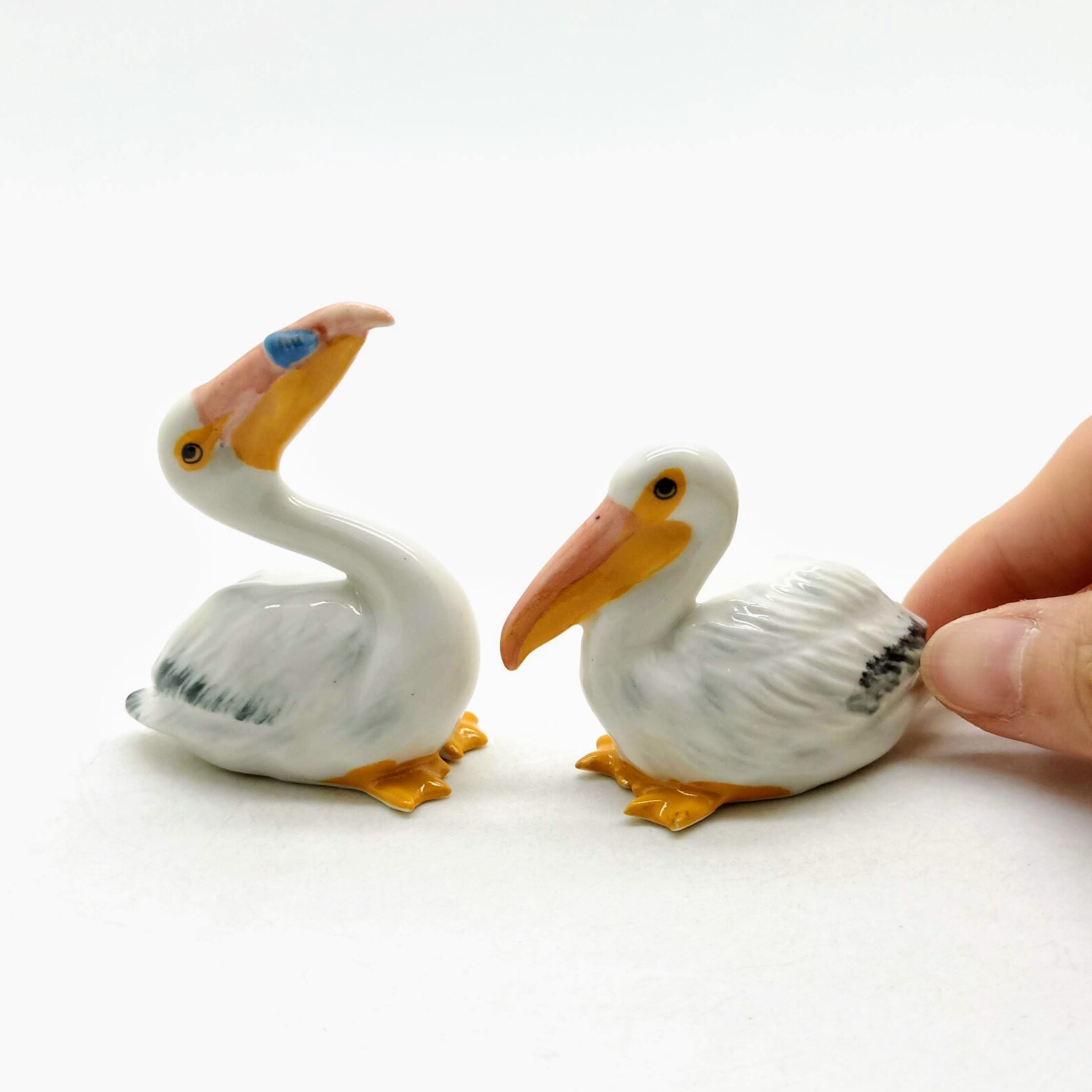 Set of 2 Pelican Bird Ceramic Figurine Animal Miniature Statue Etsy