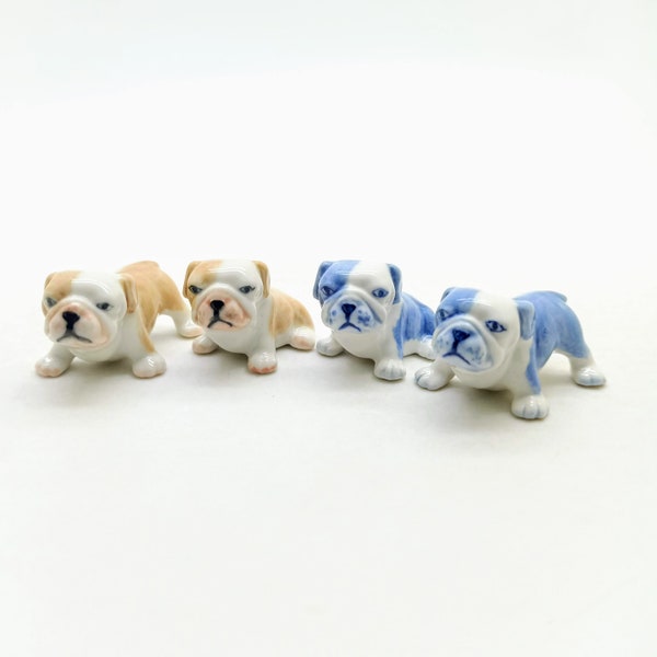 Charming Ceramic Bulldog Duo: Adorable Miniature Figurines for Dog Lovers!, Exquisite Ceramic Miniatures for Collectors