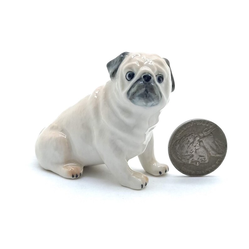 Set of 2 Pug Dog Ceramic Figurine Animal Miniature Statue Etsy