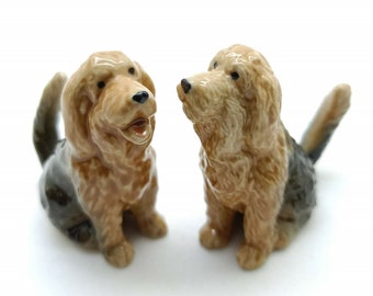 Set of 2 Otterhound Dog Ceramic Figurine Animal Statue