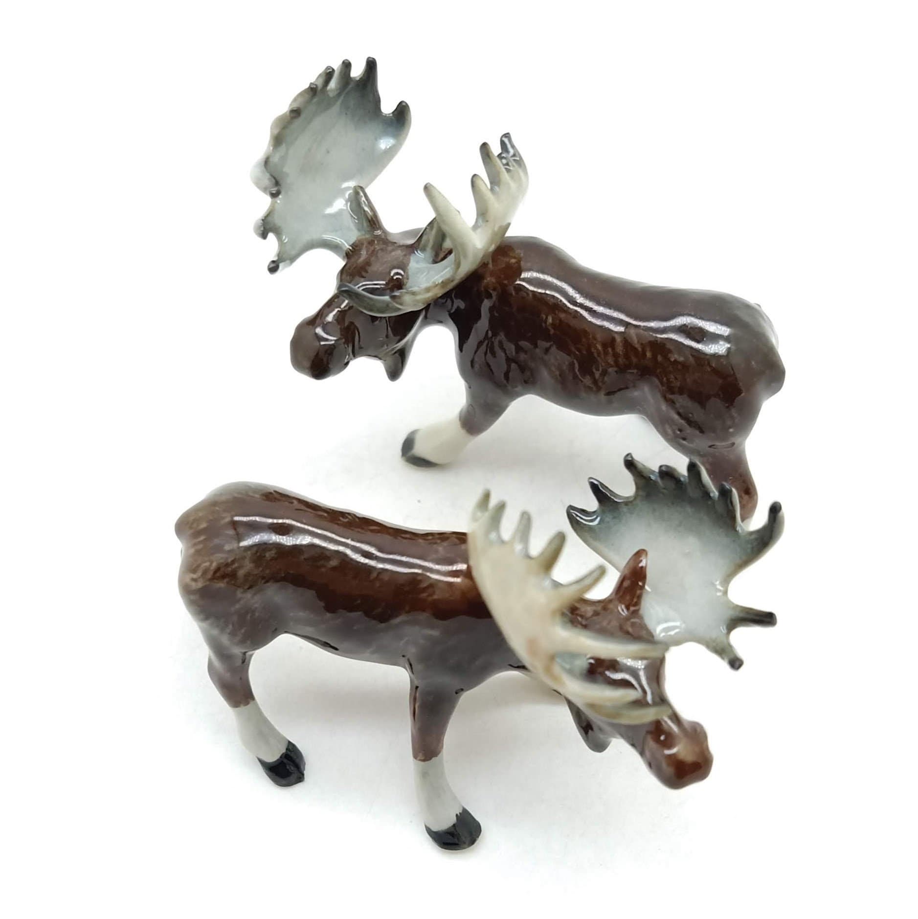 Set of 2 Moose Figurine Ceramic Wild Animal Elk Miniature Etsy