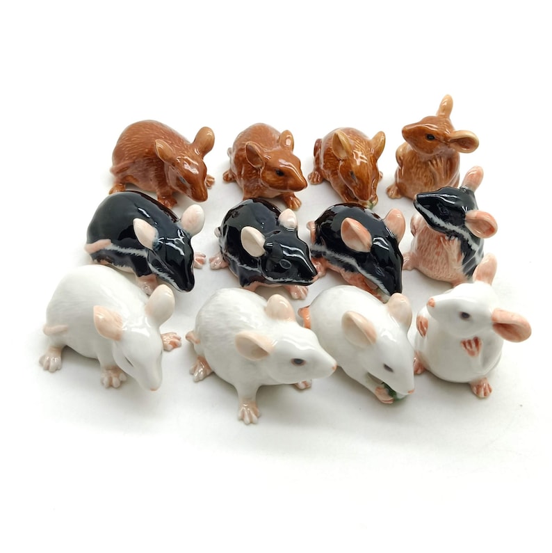 Set of 4 Mice Mouse Rat Ceramic Figurine Animal Miniature | Etsy
