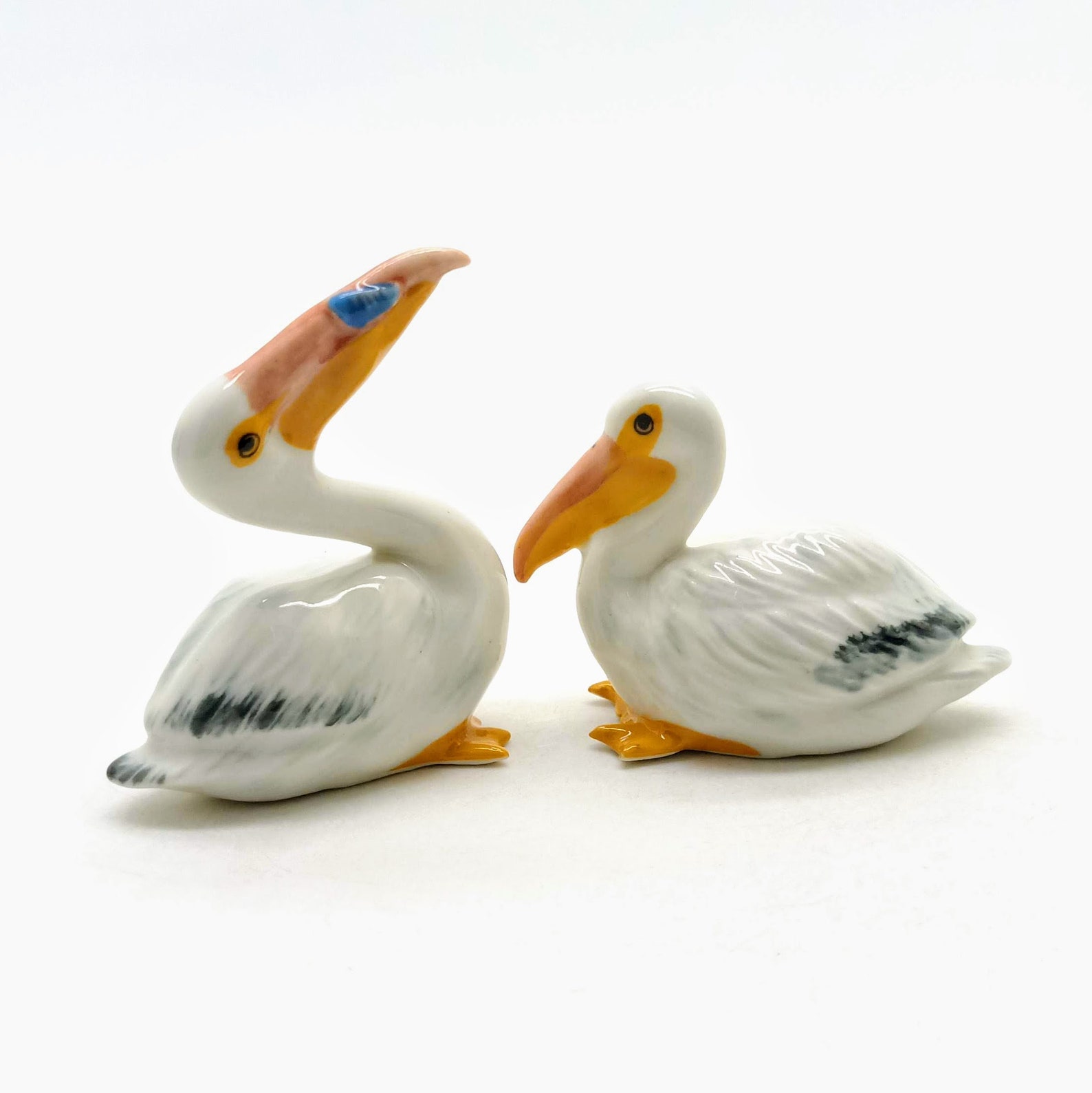 Set of 2 Pelican Bird Ceramic Figurine Animal Miniature Statue Etsy