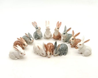 Set of 4 Bunny Rabbit Ceramic Figurine Animal Statue