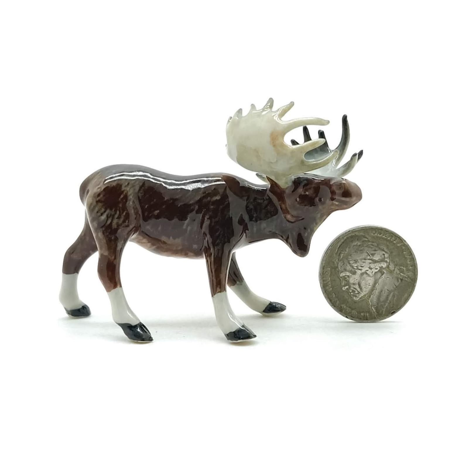 Set of 2 Moose Figurine Ceramic Wild Animal Elk Miniature Etsy