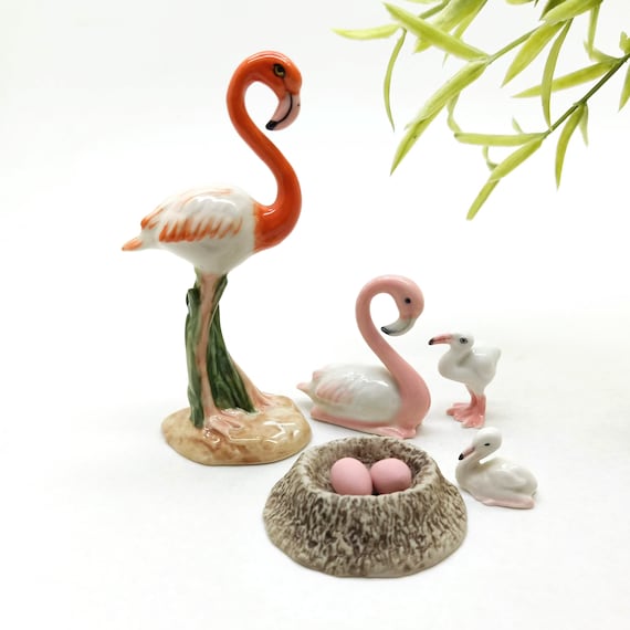 Flamingo Bird Family Ceramic Figurine Animal Miniature Statue - Etsy