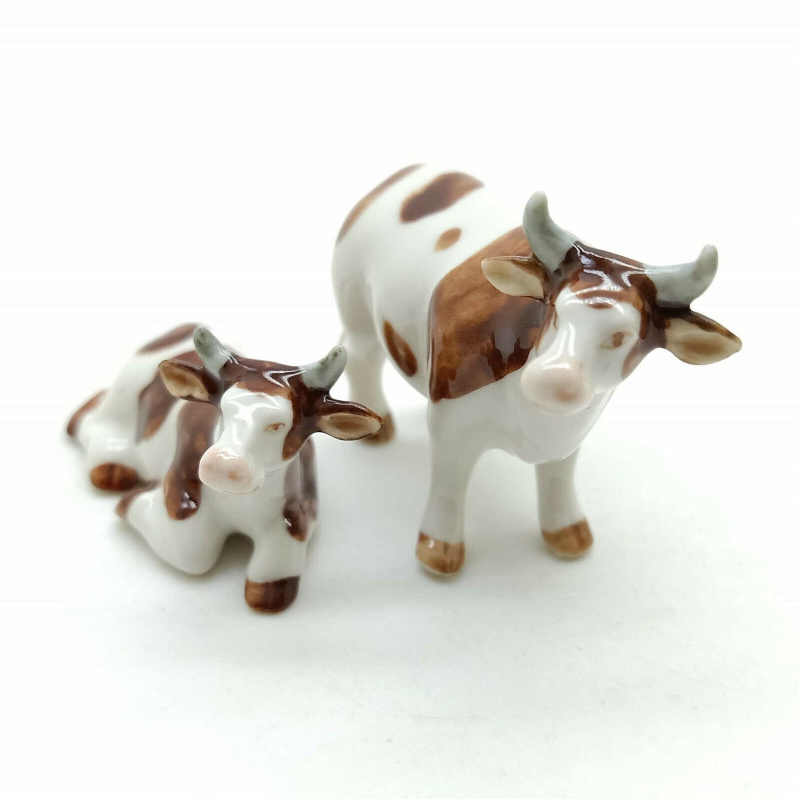 Set of 2 Cow Ceramic Figurine animal Miniature Statue Etsy