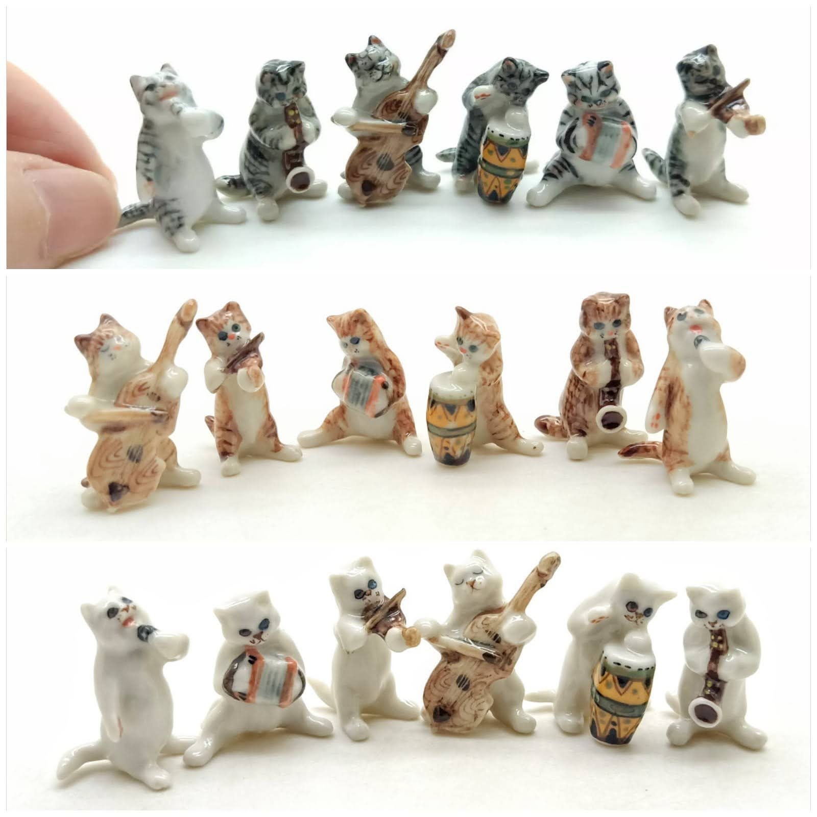 6 Cat Kitten Ceramic Figurine Animal Musical Band 1/12 Etsy