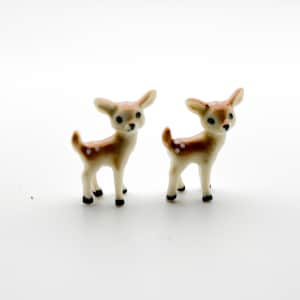 2 Tiny Baby Deer Ceramic Figurines Miniature Statue, Gift for Wild Animal Lovers