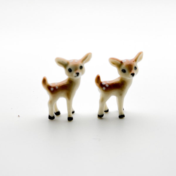 2 petits bébés cerfs figurines en céramique statue miniature, cadeau pour les amoureux des animaux sauvages