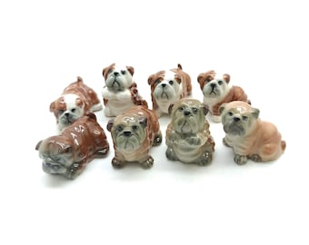 Set of 4 Bulldog Dog Ceramic Figurine Animal Statue