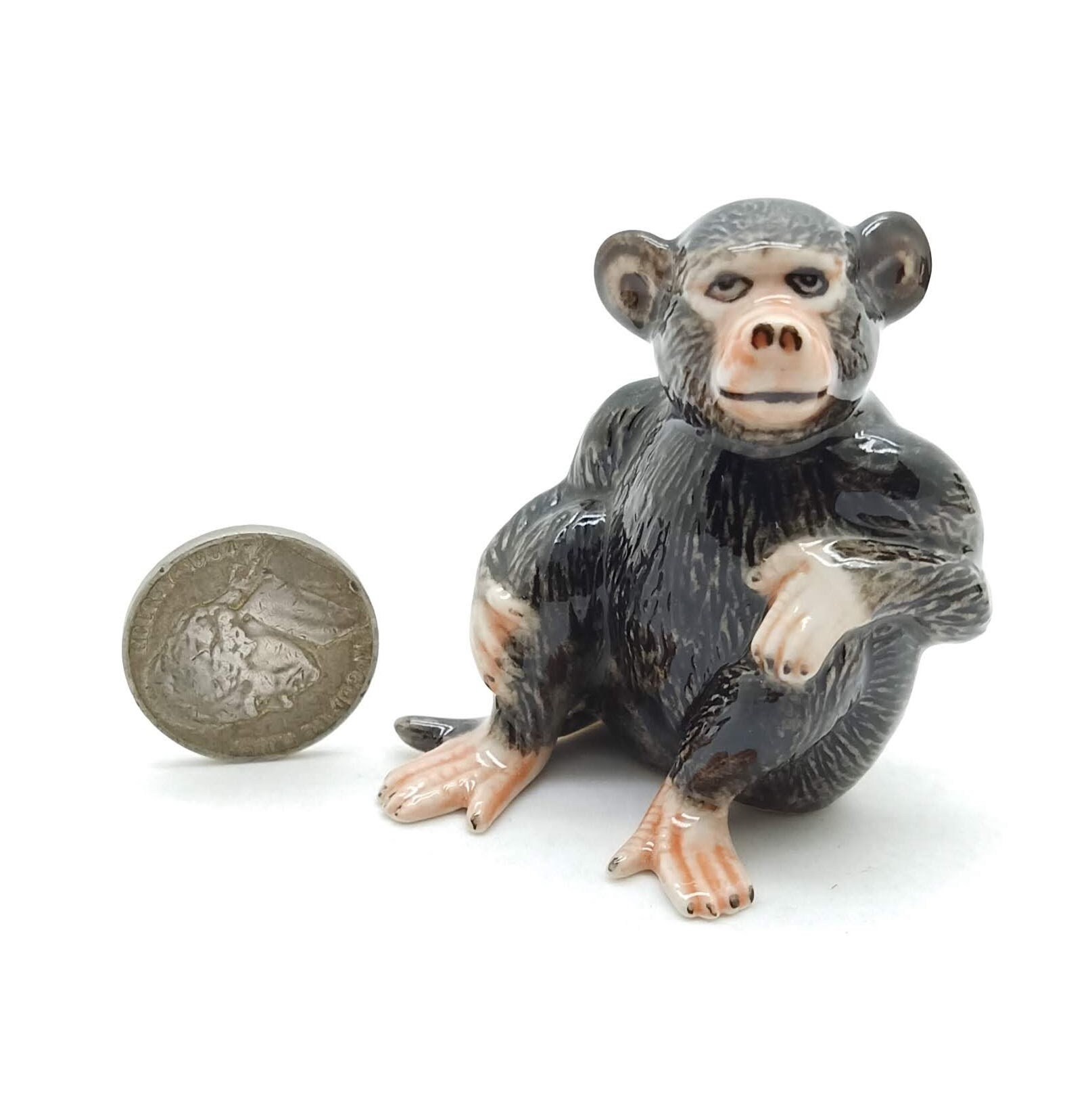 2 Monkey Ape Figurine Animal Ceramic Statue Etsy