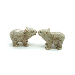 Set of 2 Wombat Figurine Ceramic Wild Animal Maria Island Baby Miniature Statue