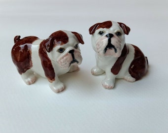 Set of 2 Bulldog Dog Ceramic Figurine Animal Statue